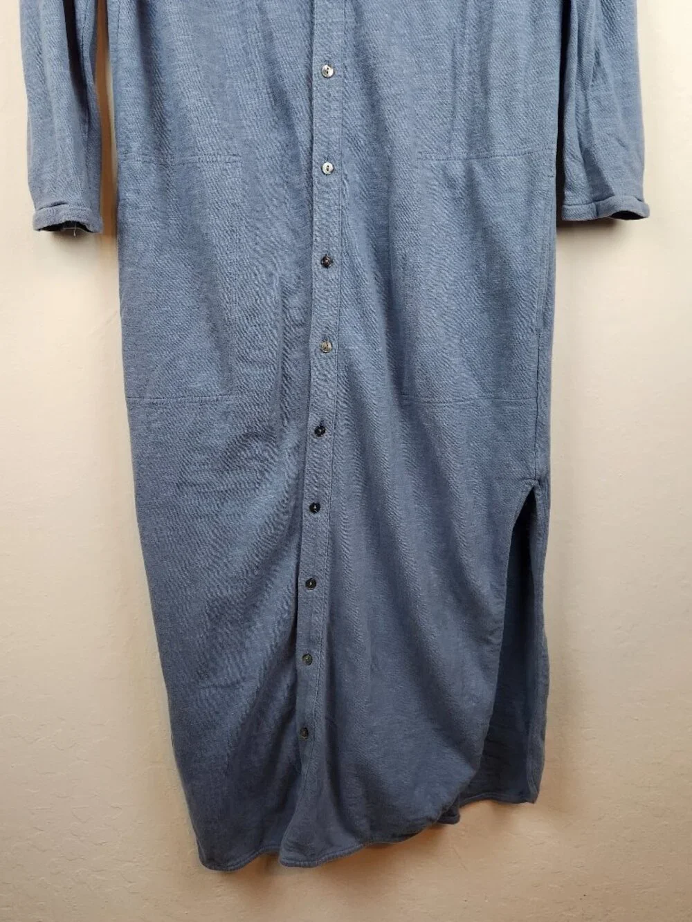 Free People Beach Something About Sam Blue Button Up Long Sleeve Shirt Dress M